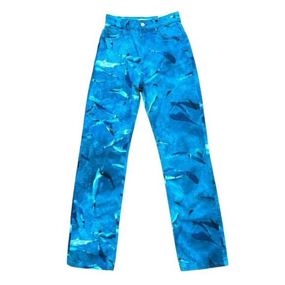 NWT ZARA Ocean Sea Life Fish Printed High Rise Straight Fit Jeans SZ 0 - Picture 3 of 12
